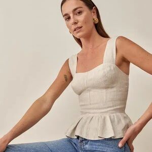 Reformation Cream Peplum Blouse